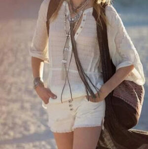 Free People Runaway Slouch Cutoffs Button Fly Cream Denim Size 24 Festival